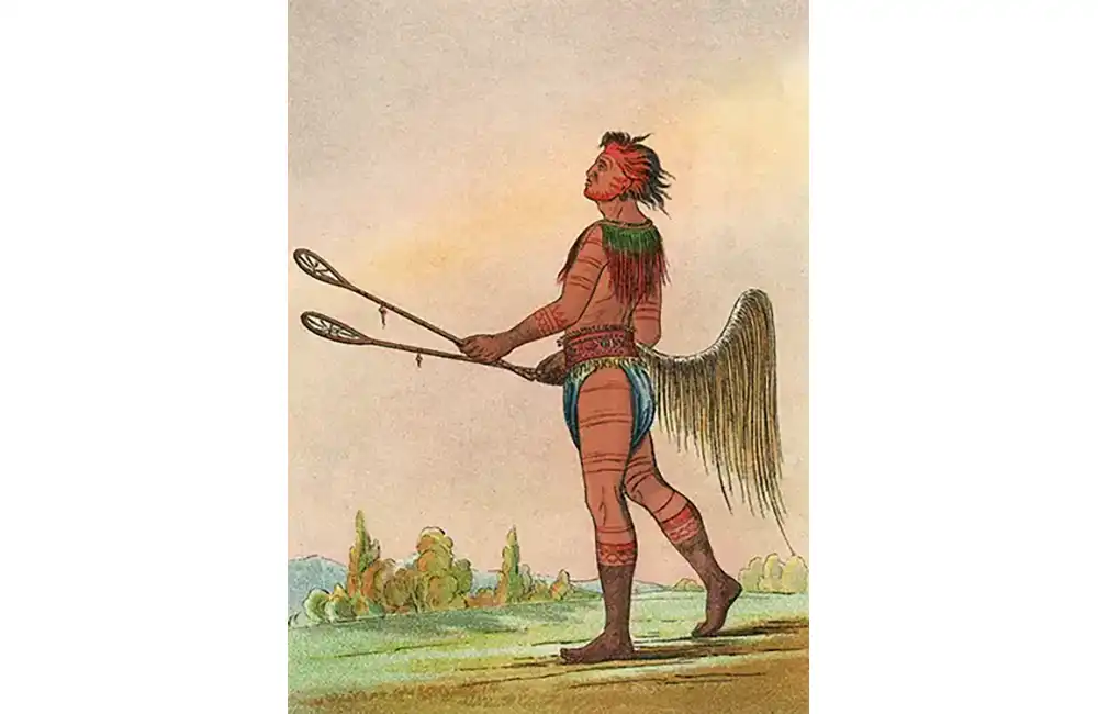 Vintage Illustration of a Choctaw Lacrosse Player