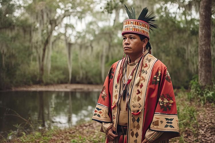 Indigenous Man in the Swamp of the Southeastern US