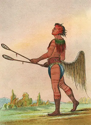 Vintage Illustration of a Choctaw Lacrosse Player