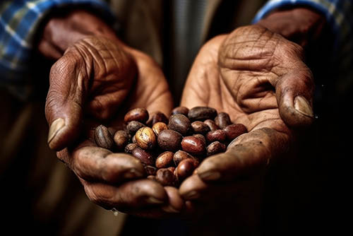 Rough Hands Holding Indigenous Beans