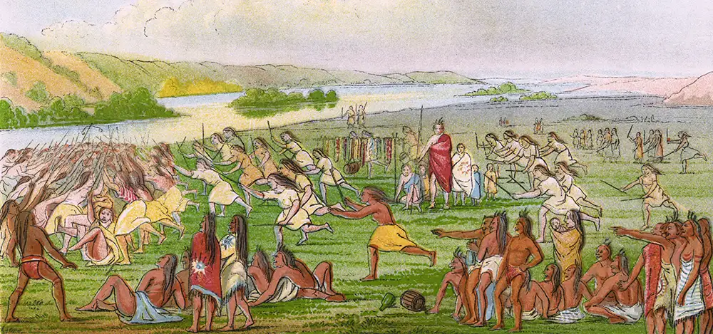 Vintage Illustration of Indigenous Lacrosse